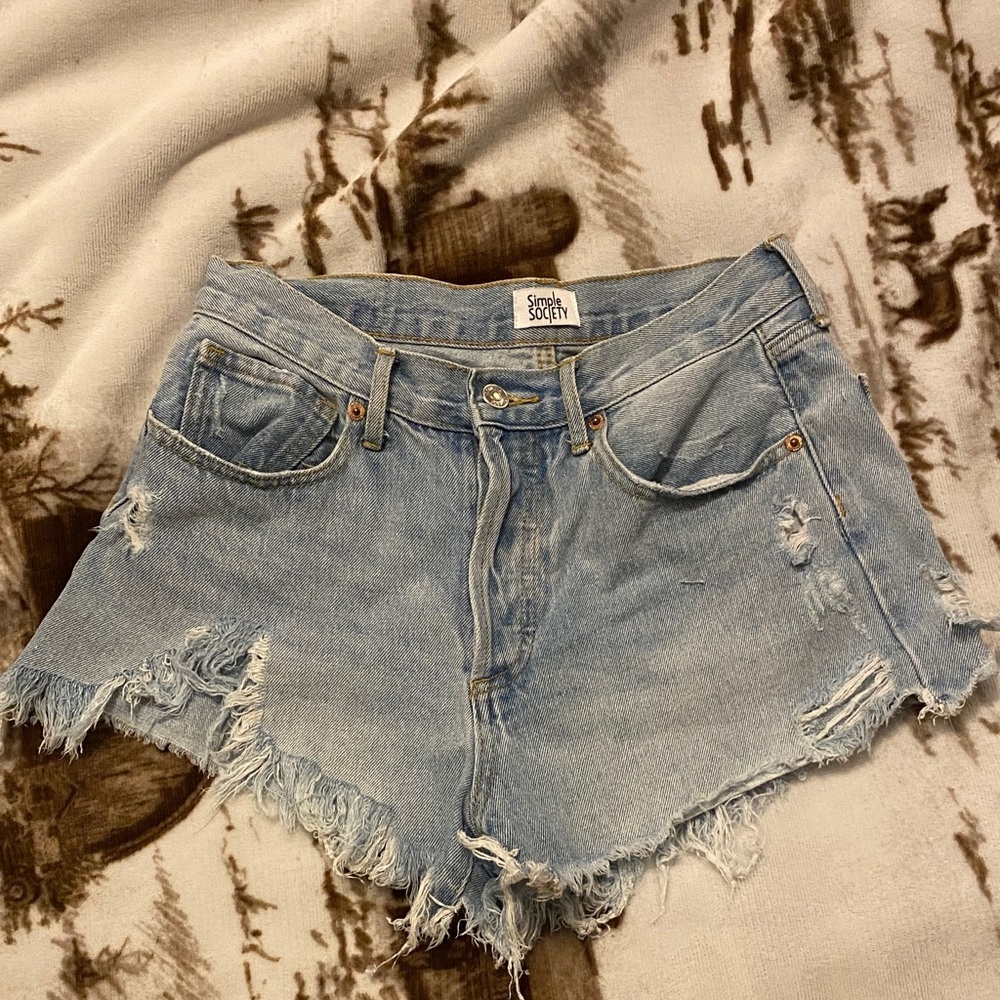 Social Society Light Blue Frayed Denim Shorts